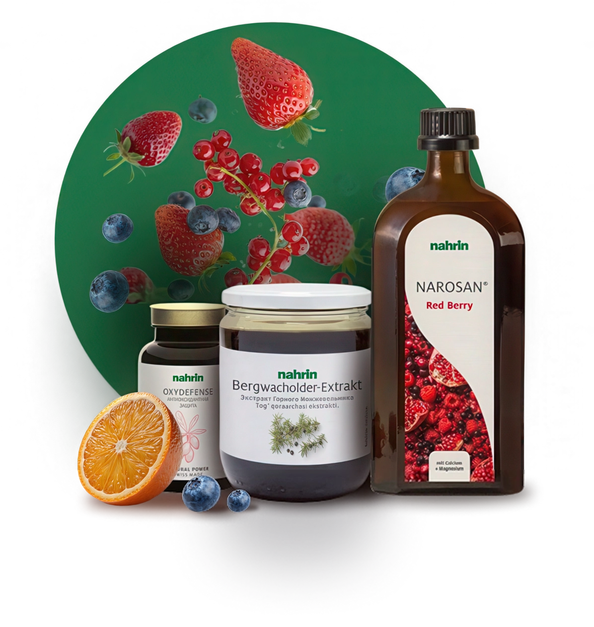 Продукты Narosan Red Berry Nahrin с ягодами и витаминами